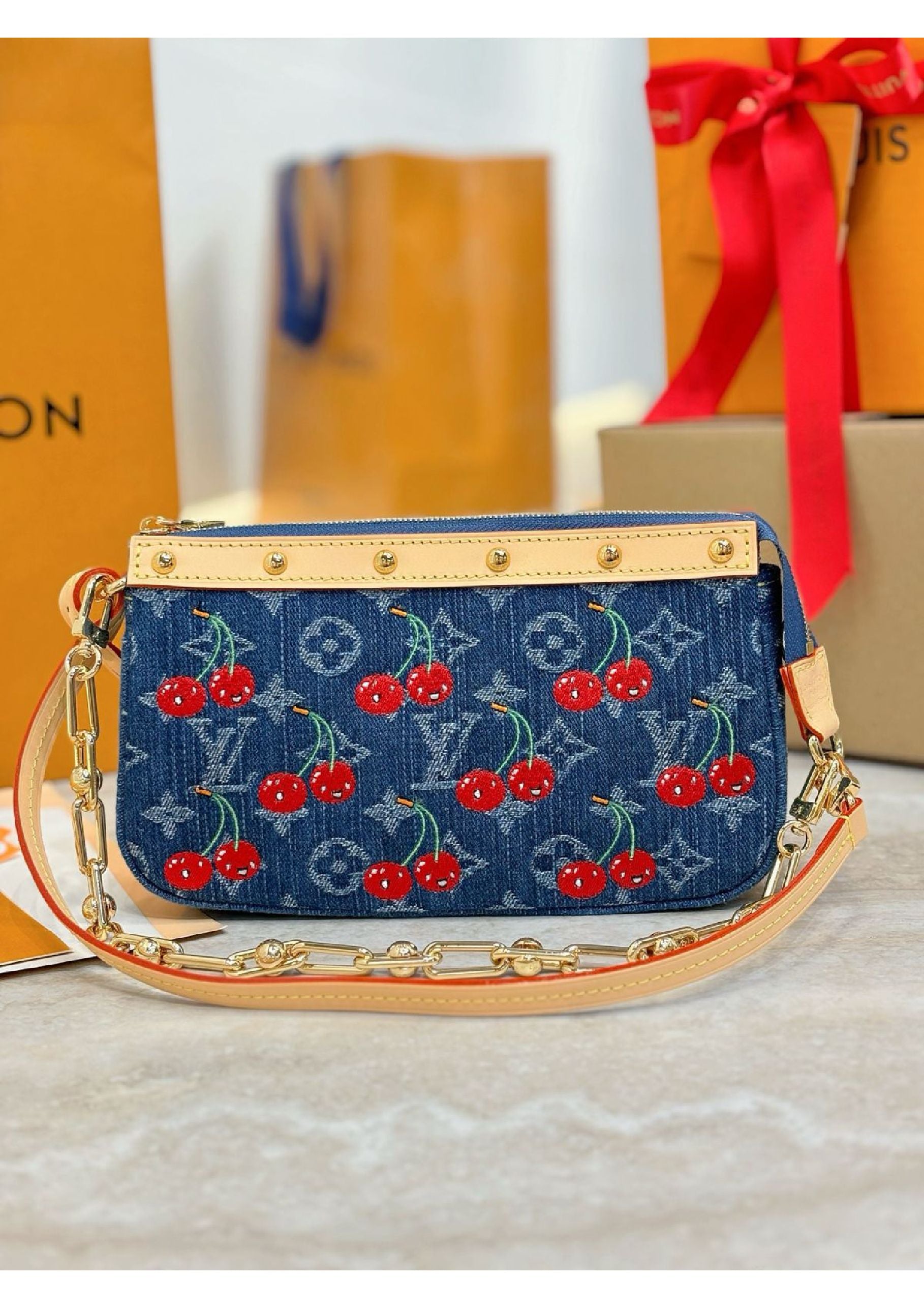Louis Vuitton denim cherry bag